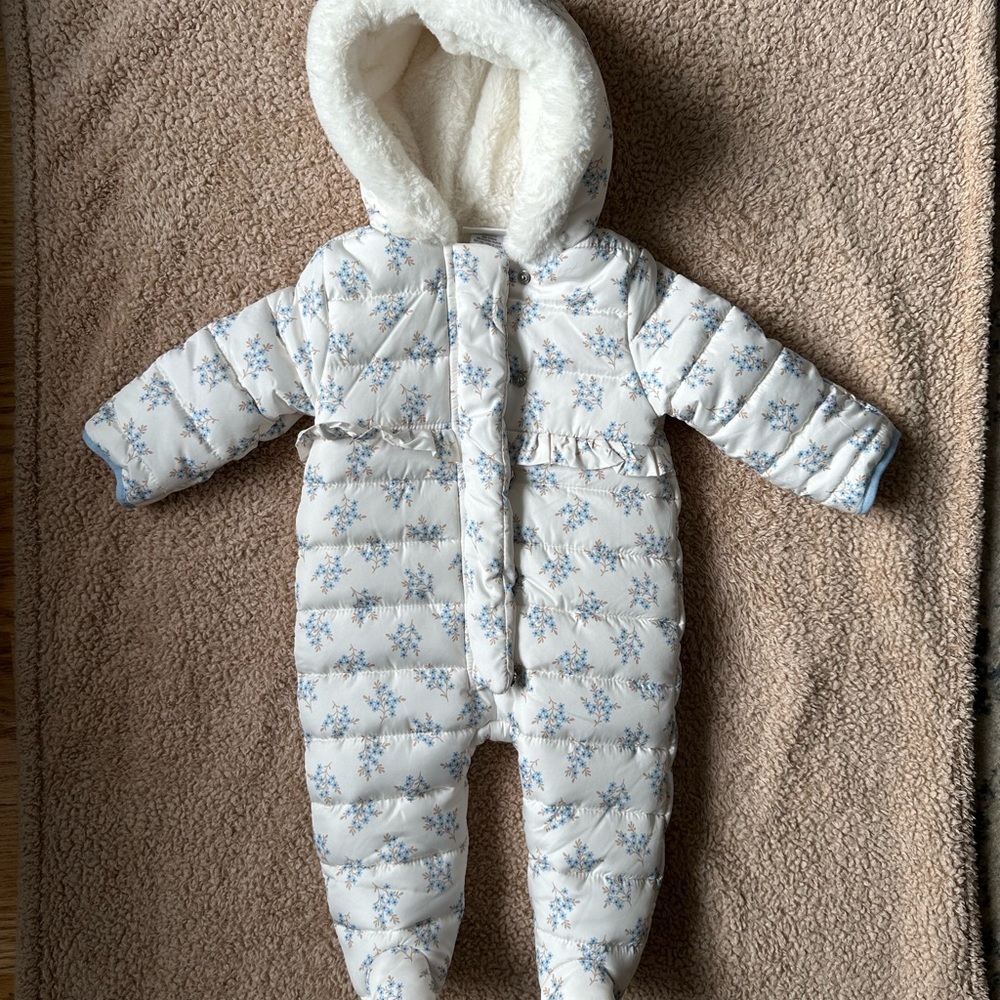 Floral White Kids One Piece Snowsuit